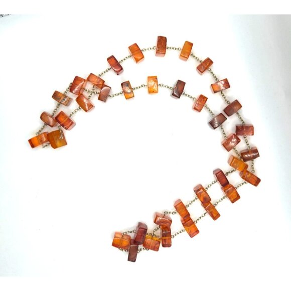 Vintage 35" Hand-Cut Natural Amber Necklace 1930s Slab Beads Statement Piece - Picture 11 of 11
